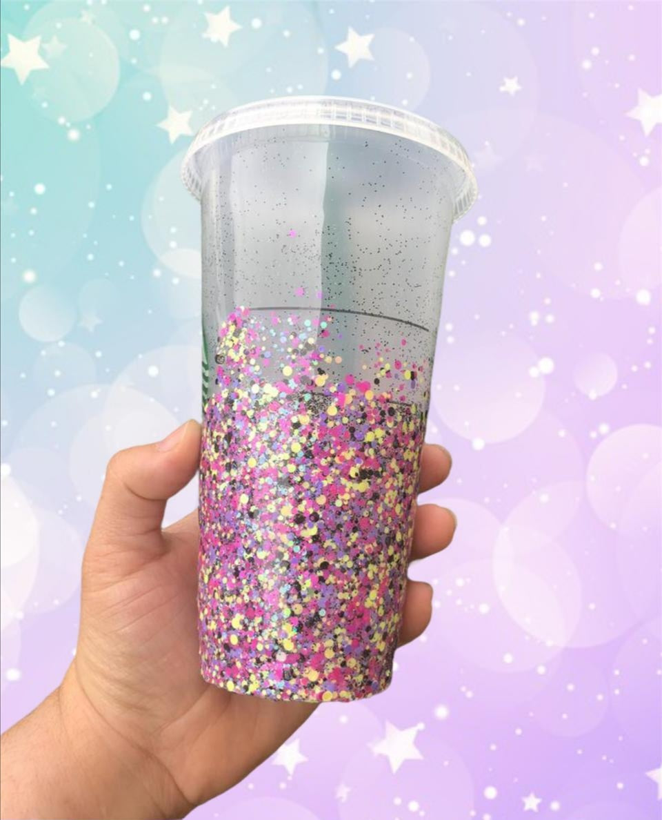 Vaso Starbucks-Glitter Rosa con Amarillo