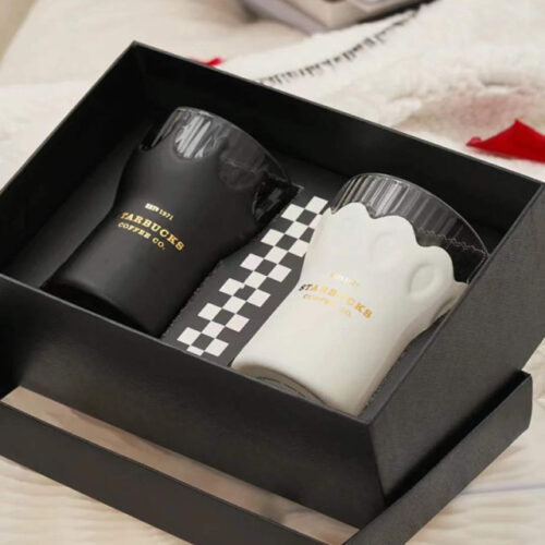 Chess Series King & Queen Black & White Couple Glass Cup 2 set