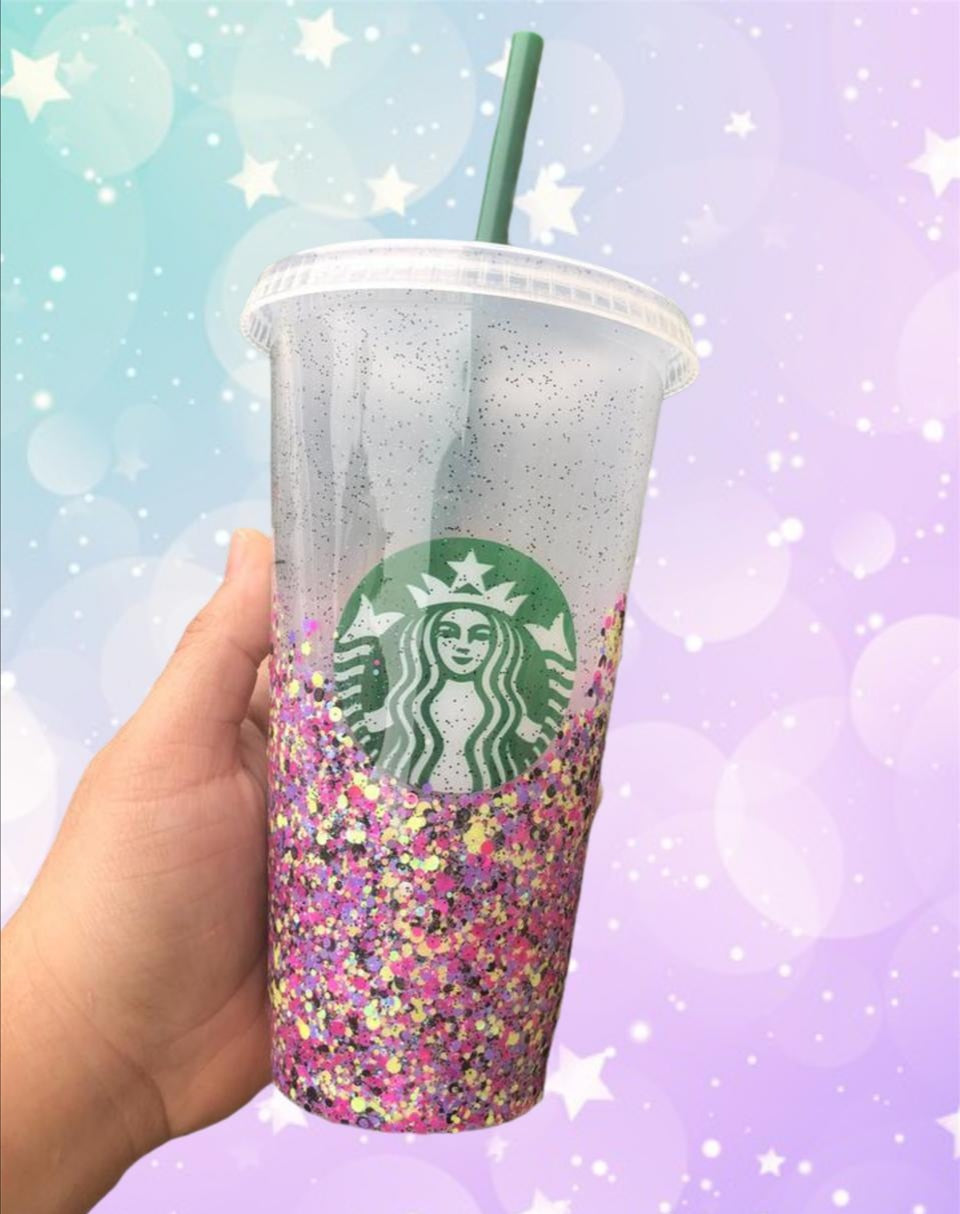 Vaso Starbucks-Glitter Rosa con Amarillo ~ Personalizado~