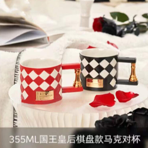 Chess Series King & Queen Black & Red Couple Ceramic Mug Cup