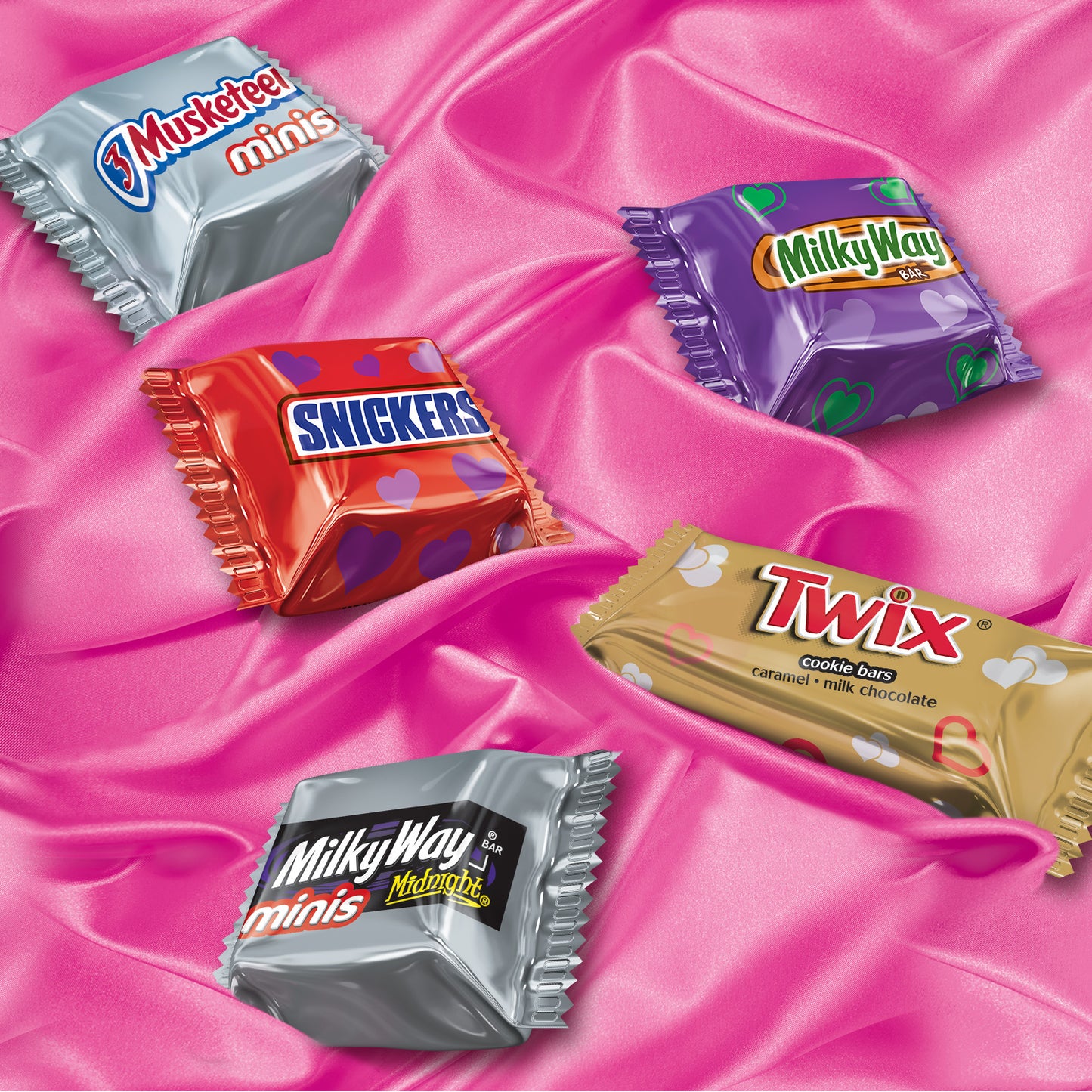 3 Musketeers Snickers Milky Way and Twix Valentine's Minis Mix Variety Pack